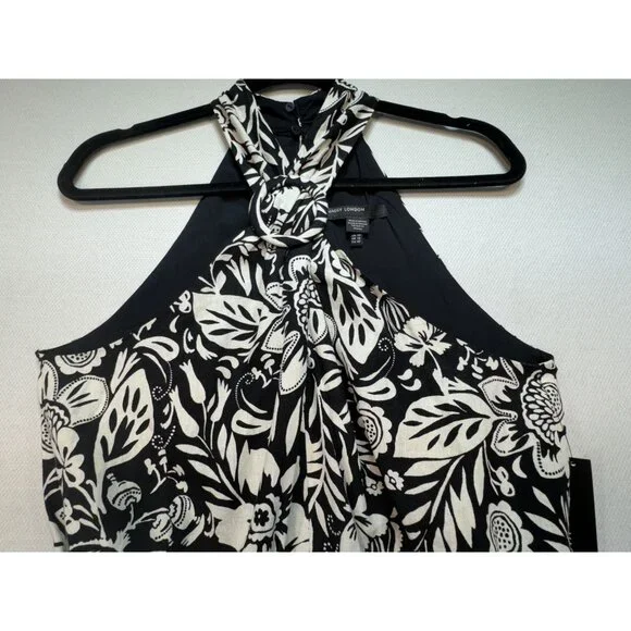 Maggy London Womens Buckle Halter Midi Dress Size 12 Black Floral Couture NWT - Picture 6 of 16